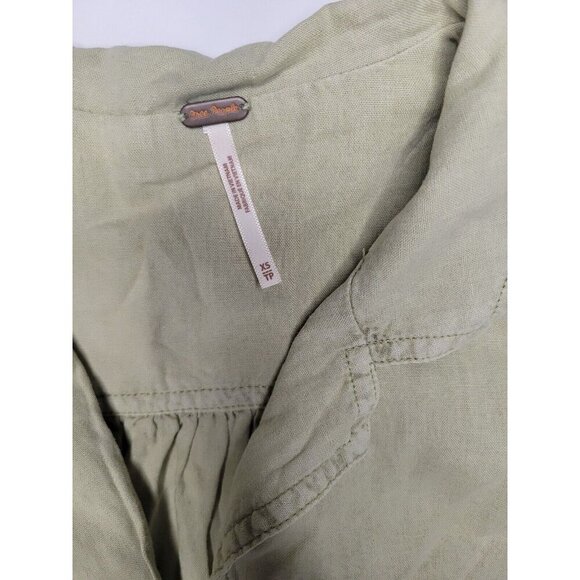 FREE PEOPLE WOMEN'S GREEN ELBOW SLEEVE SAFARI BABE TOP Sz XS - Picture 3 of 4